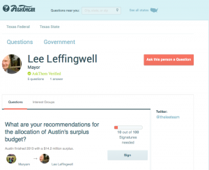 Austin Mayor Lee Leffingwell participates on AskThem