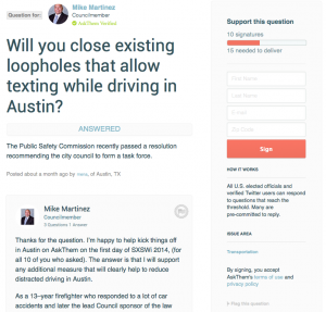 Austin City Council Member Mike Martinez was the first Austin elected official to answer a public Q on AskThem.