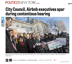 Rally for community-based AirBNB regulations, feat. CM Rosenthal. Source: http://www.capitalnewyork.com/article/city-hall/2015/10/8581374/city-council-airbnb-executives-spar-during-contentious-hearing